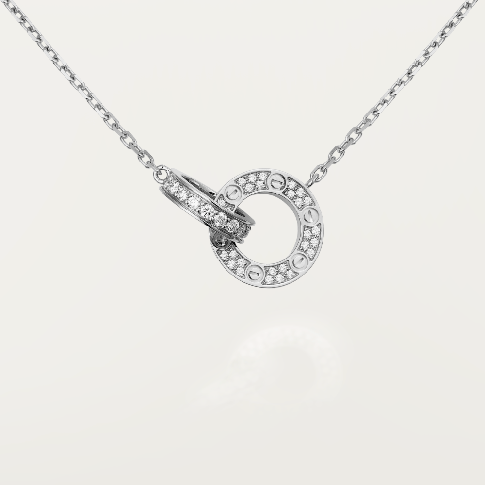 [Clara Jewels]LOVE 7.6MM NECKLACE ROSE GOLD AND SILVER  FULL DIAMOND