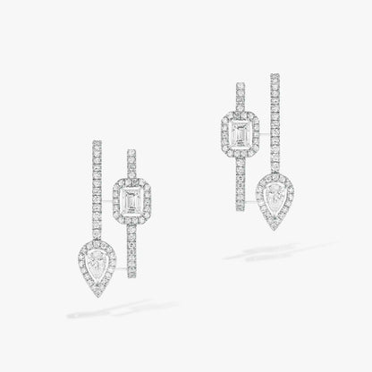 [Clara Jewely]CREOLES MY TWIN 2 RANGS SILVER DIAMOND EARRINGS
