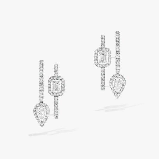 [Clara Jewely]CREOLES MY TWIN 2 RANGS SILVER DIAMOND EARRINGS