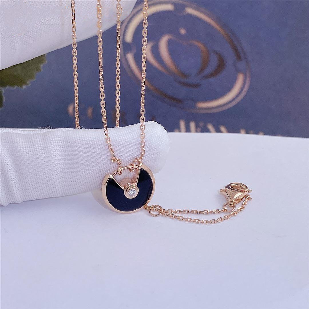 [Clara Jewels]AMULETTE ROSE GOLD ONYX NECKLACE