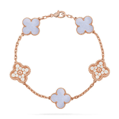 [Clara Jewels] CLOVER 5 MOTIF PURPLE CHALCEDONY BRACELET COLLECTION