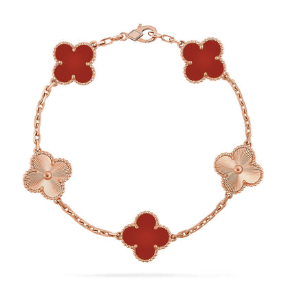 [Clara Jewels] CLOVER 5 MOTIF RED CORNELIAN BRACELET COLLECTION