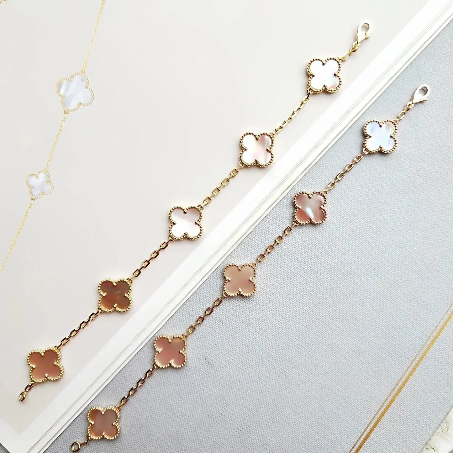 [Clara Jewels] CLOVER 5 MOTIFS  PINK MOP BRACELET COLLECTION