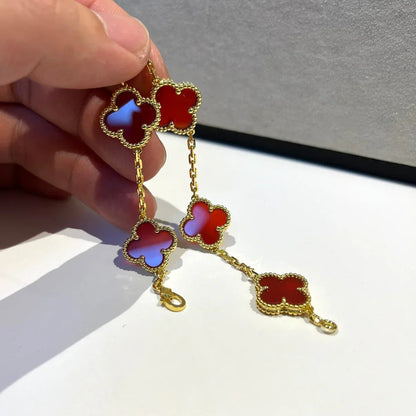 [Clara Jewels] CLOVER 5 MOTIF RED CORNELIAN BRACELET COLLECTION