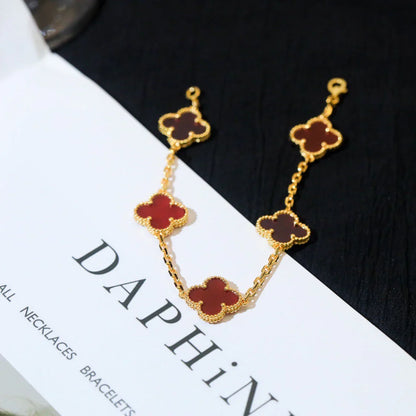 [Clara Jewels] CLOVER 5 MOTIF RED CORNELIAN BRACELET COLLECTION