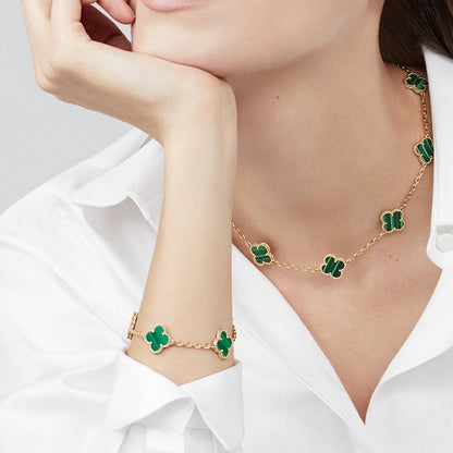 [Clara Jewels]CLOVER 10 MOTIFS MALACHITE NECKLACE
