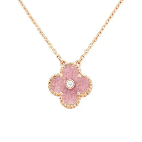[Clara Jewels]CLOVER 15MM DIAMOND RHODONITE NECKLACE