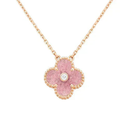 [Clara Jewels]CLOVER 15MM DIAMOND RHODONITE NECKLACE