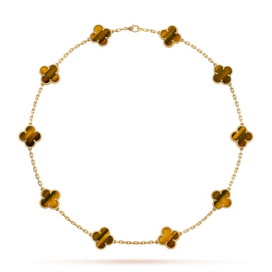 [Clara Jewels]CLOVER 10 MOTIFS TIGER EYE NECKLACE