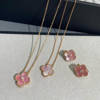 [Clara Jewels]CLOVER 15MM DIAMOND PINK MOP NECKLACE