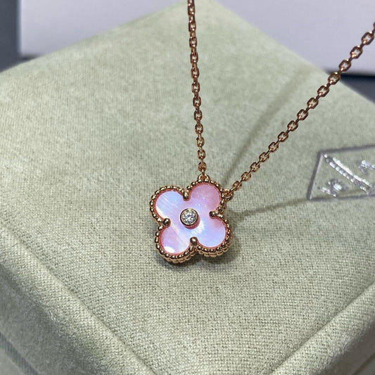 [Clara Jewels]CLOVER 15MM DIAMOND PINK MOP NECKLACE