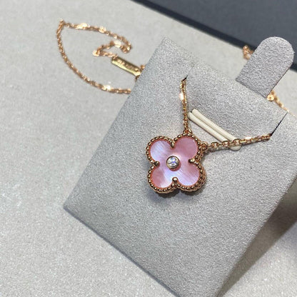 [Clara Jewels]CLOVER 15MM DIAMOND PINK MOP NECKLACE