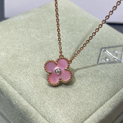 [Clara Jewels]CLOVER 15MM DIAMOND PINK MOP NECKLACE
