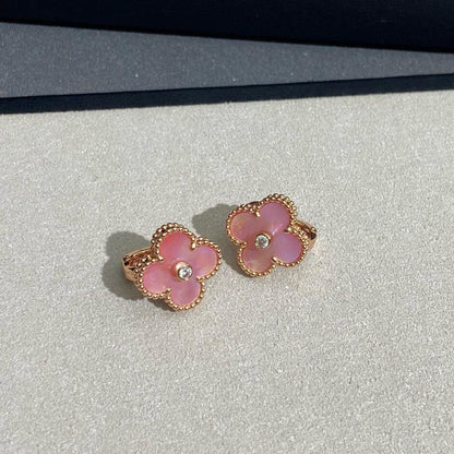 [Clara Jewels]CLOVER MEDIUM 1 DIAMOND PINK EARRINGS