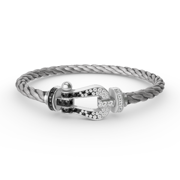 [Clara Jewels]FORCE LARGE HORSESHOE BLACK WHITE DIAMOND BRACELET SILVER