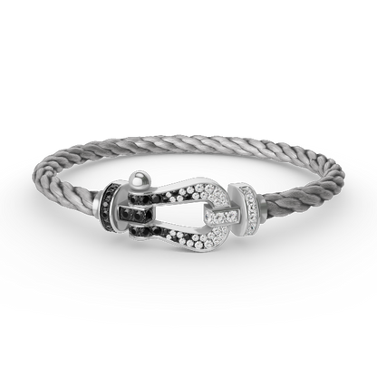 [Clara Jewels]FORCE LARGE HORSESHOE BLACK WHITE DIAMOND BRACELET SILVER