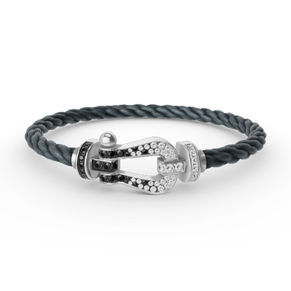 [Clara Jewels]FORCE LARGE HORSESHOE BLACK WHITE DIAMOND BRACELET SILVER