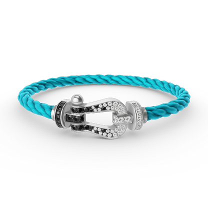 [Clara Jewels]FORCE LARGE HORSESHOE BLACK WHITE DIAMOND BRACELET SILVER
