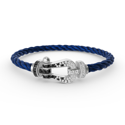 [Clara Jewels]FORCE LARGE HORSESHOE BLACK WHITE DIAMOND BRACELET SILVER
