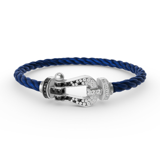[Clara Jewels]FORCE LARGE HORSESHOE BLACK WHITE DIAMOND BRACELET SILVER