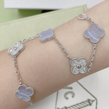 [Clara Jewels] CLOVER 5 MOTIF PURPLE CHALCEDONY BRACELET COLLECTION