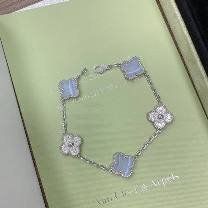 [Clara Jewels] CLOVER 5 MOTIF PURPLE CHALCEDONY BRACELET COLLECTION