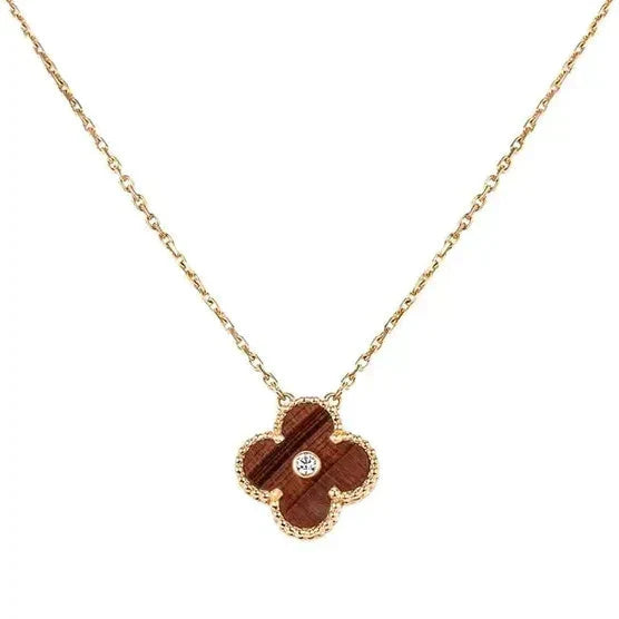 [Clara Jewels]CLOVER 15MM DIAMOND AND YELLOW TIGER'S EYE AGATE necklace