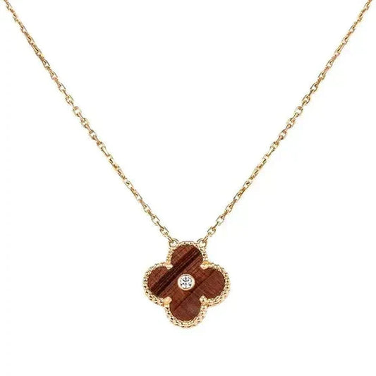 [Clara Jewels]CLOVER 15MM DIAMOND AND YELLOW TIGER'S EYE AGATE necklace