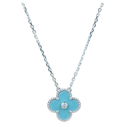 [Clara Jewels]CLOVER 15MM DIAMOND SVRES PORCELAIN  NECKLACE SILVER