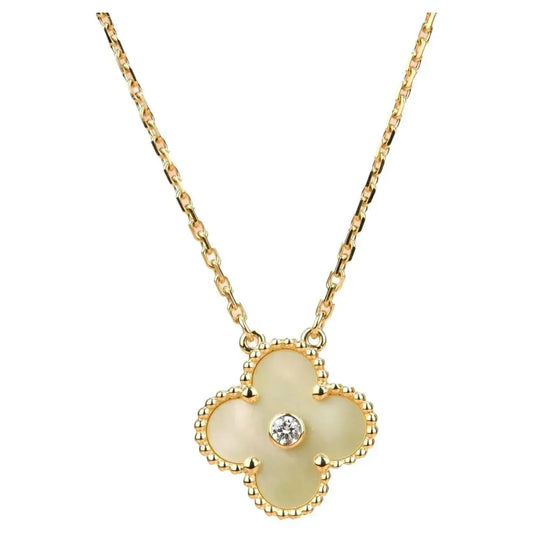 [Clara Jewels]CLOVER 15MM DIAMOND GOLD MOTHER OF PEARL NECKLACE