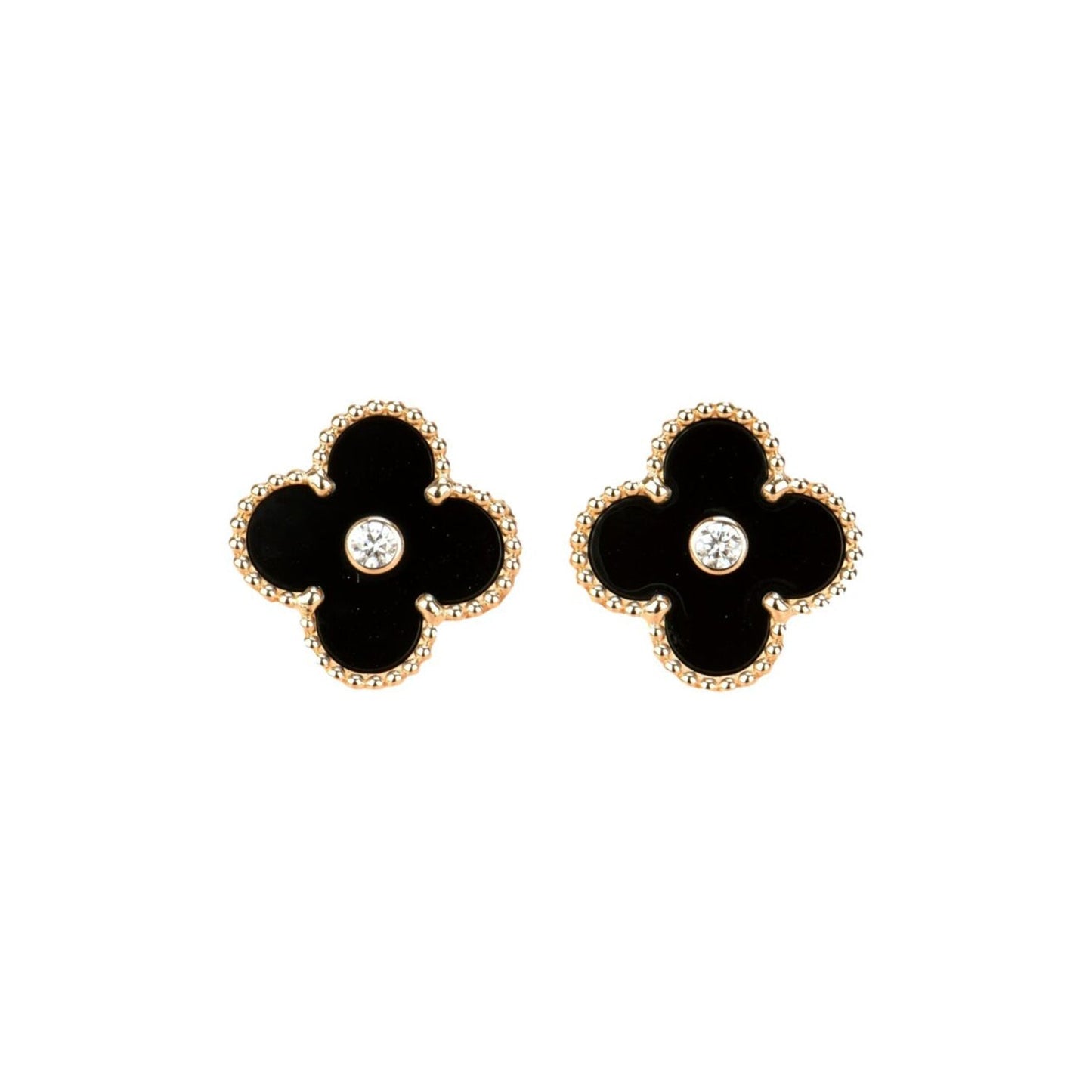[Clara Jewels]CLOVER MEDIUM 1 MOTIFS ONYX DIAMOND EARRINGS