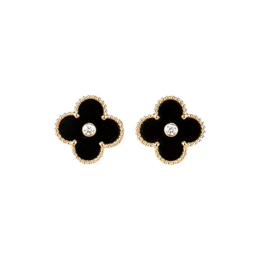 [Clara Jewels]CLOVER MEDIUM 1 MOTIFS ONYX DIAMOND EARRINGS