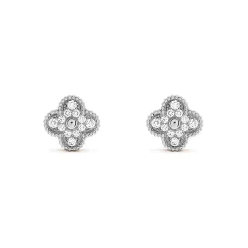 [Clara Jewels]CLOVER 1 MOTIFS DIAMOND STUD EARRINGS SILVER
