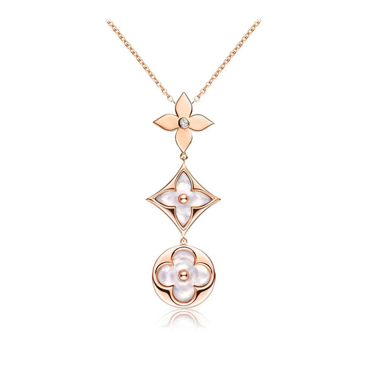 [Clara Jewels]COLOR BLOSSOM LARIAT NECKLACE PINK GOLD WHITE MOTHER PEARL AND DIAMOND