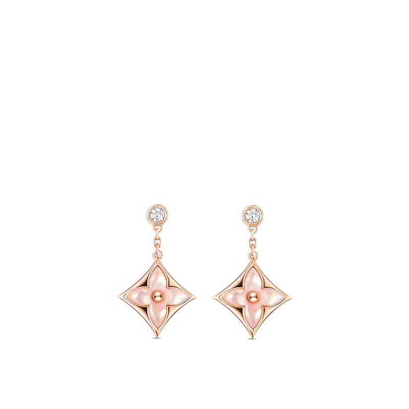 [Clara Jewels]DOUBLE STAR PINK GOLD MOP DROP EARRINGS