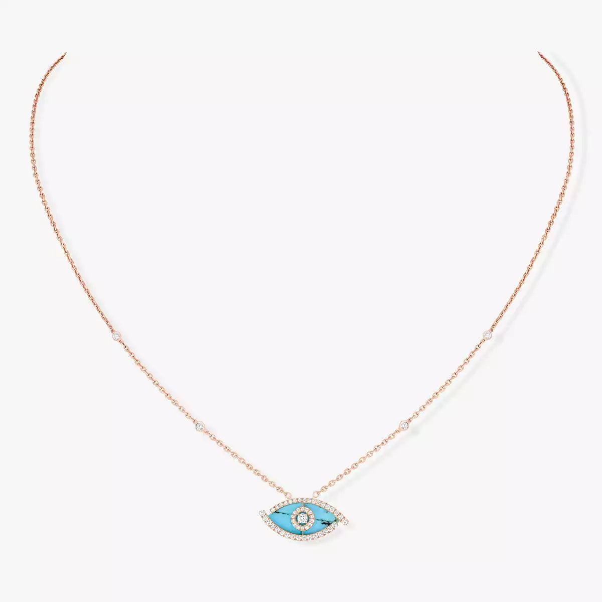 [Clara Jewely]Lucky Eye Diamond Necklace in Rose Gold and Turquoise