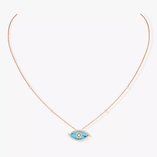 [Clara Jewely]Lucky Eye Diamond Necklace in Rose Gold and Turquoise