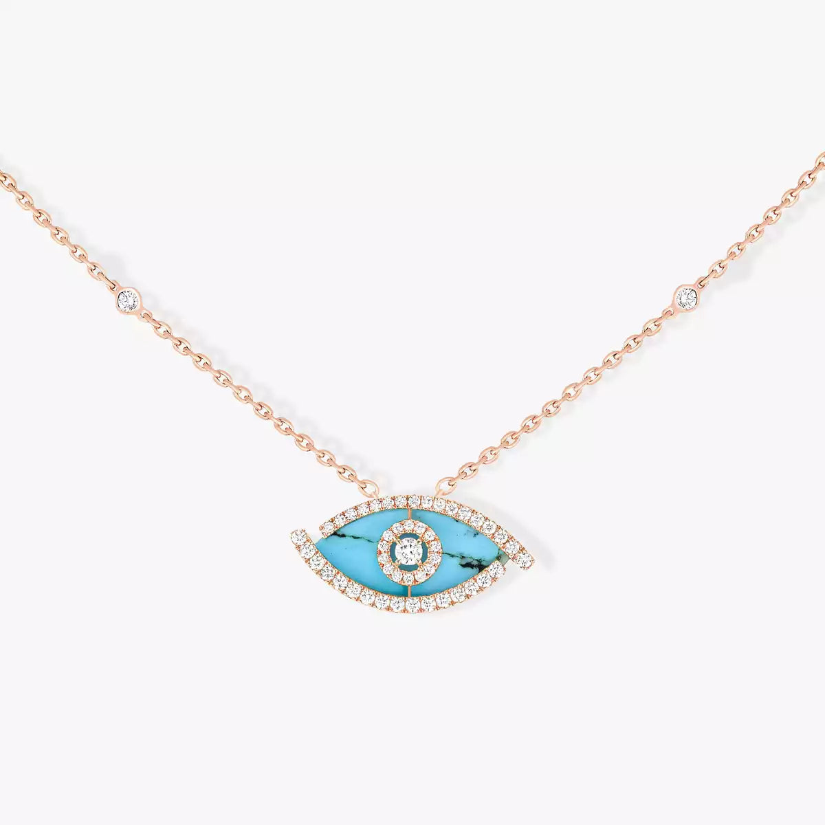 [Clara Jewely]Lucky Eye Diamond Necklace in Rose Gold and Turquoise