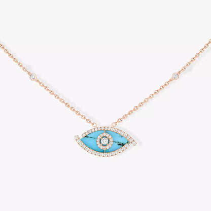 [Clara Jewely]Lucky Eye Diamond Necklace in Rose Gold and Turquoise