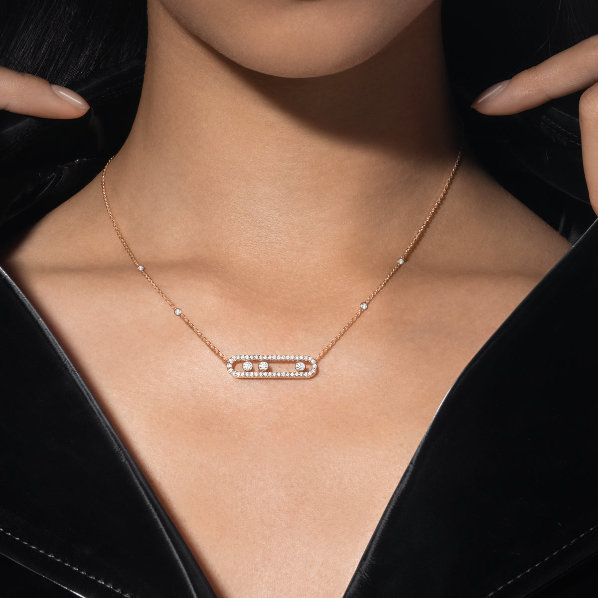 [Clara Jewely] Move Pave_ Rose Gold Diamond Necklace