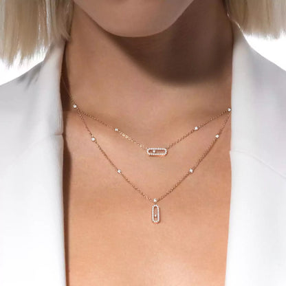 [Clara Jewely]2 Rows Rose Gold Diamond Pave_ Necklace Move Uno