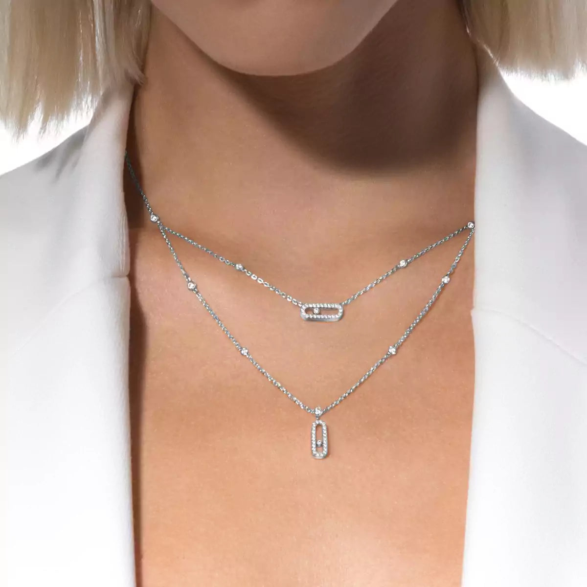 [Clara Jewely]2 Rows Rose Gold Diamond Pave_ Necklace Move Uno