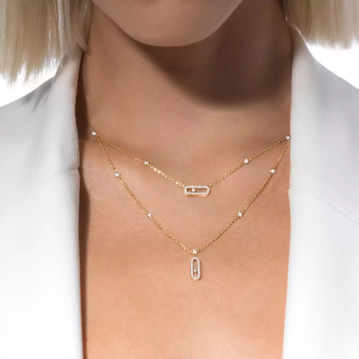 [Clara Jewely]2 Rows Rose Gold Diamond Pave_ Necklace Move Uno