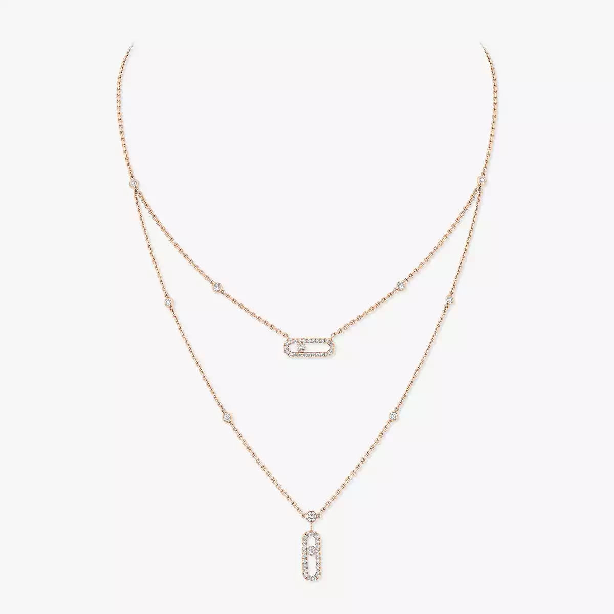 [Clara Jewely]2 Rows Rose Gold Diamond Pave_ Necklace Move Uno