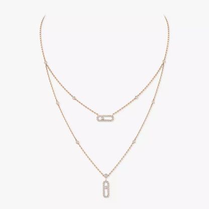[Clara Jewely]2 Rows Rose Gold Diamond Pave_ Necklace Move Uno