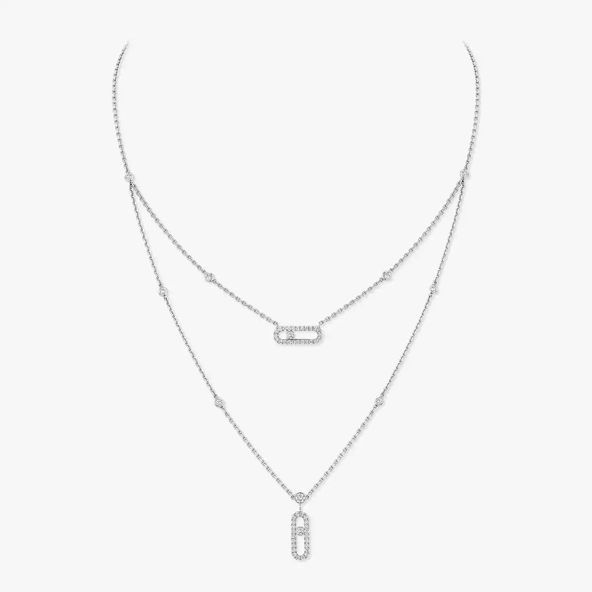 [Clara Jewely]2 Rows Rose Gold Diamond Pave_ Necklace Move Uno