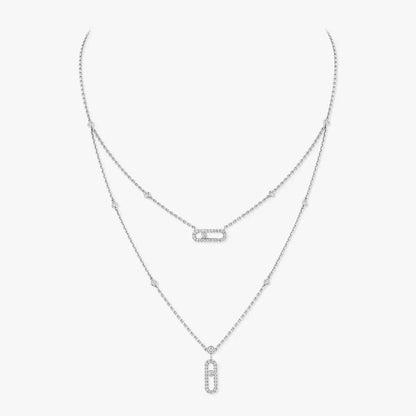 [Clara Jewely]2 Rows Rose Gold Diamond Pave_ Necklace Move Uno