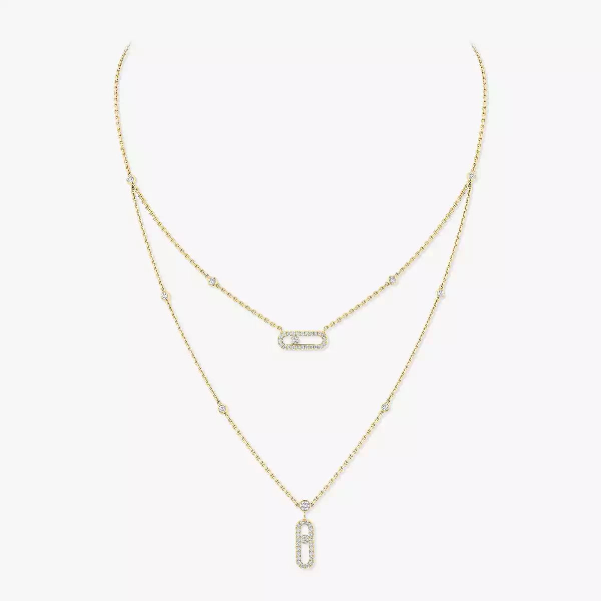 [Clara Jewely]2 Rows Rose Gold Diamond Pave_ Necklace Move Uno