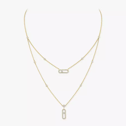 [Clara Jewely]2 Rows Rose Gold Diamond Pave_ Necklace Move Uno