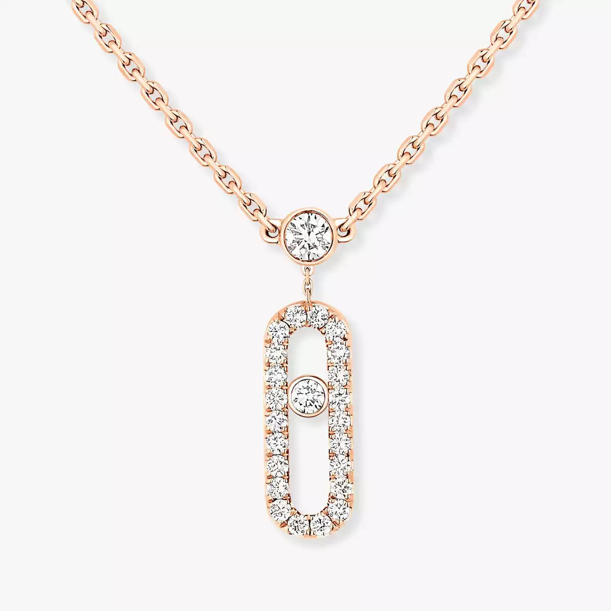 [Clara Jewely]2 Rows Rose Gold Diamond Pave_ Necklace Move Uno